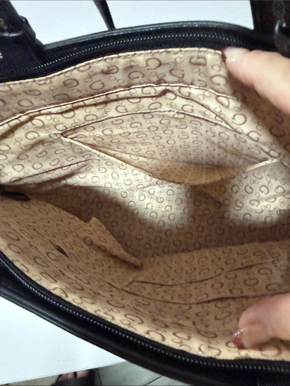 GUESS Black Textured Tote with Silver Hardware